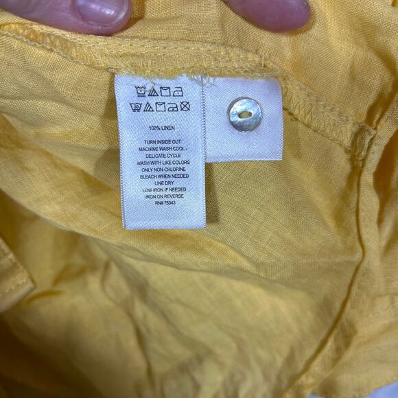 Sigrid Olsen Medium Button Up Shirt Yellow Linen Long Sleeve Roll Tab Boho - Picture 11 of 13